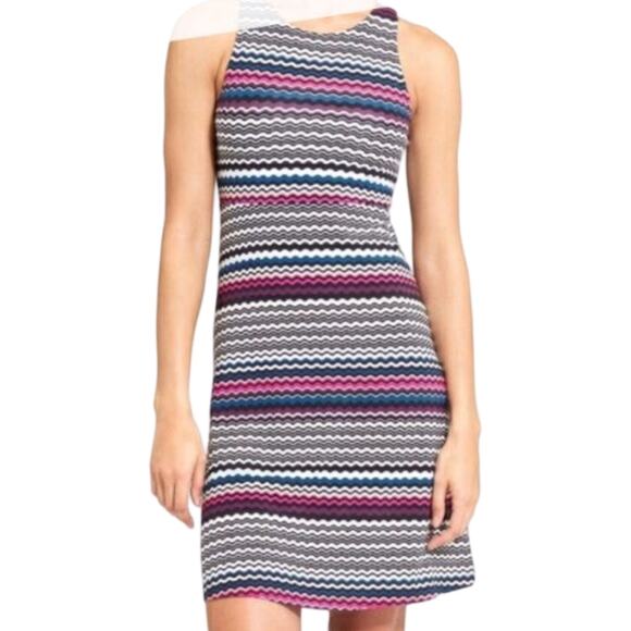 Athleta Santorini Thera Modal Pink Blue White Wavy Stripe Jersey Dress size M - Picture 1 of 9